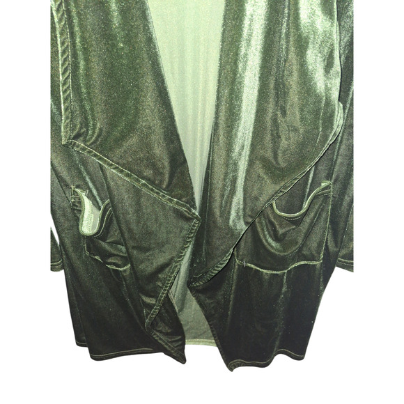 Womens Green Velvet Open Waterfall Long Sleeve Cardigan Size S Unbranded Pockets - Picture 4 of 5